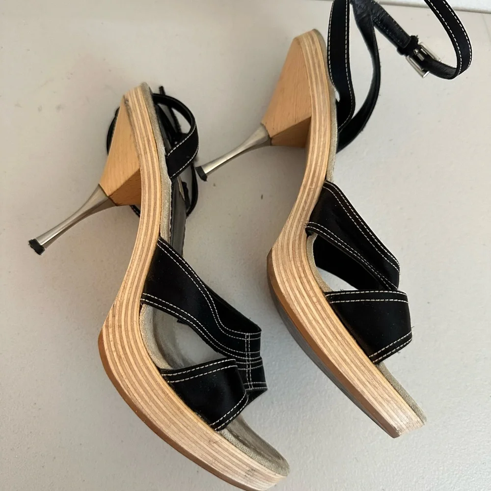 Prada Black Satin Open Toe Ankle Strap Heels - Picture 3 of 14